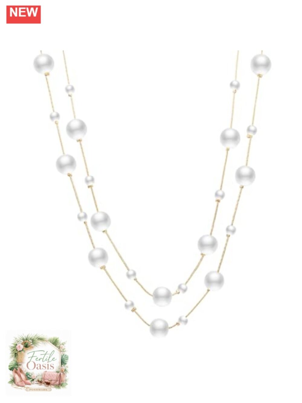 Faux Pearl Layered Long Necklace for Women Stainless Steel